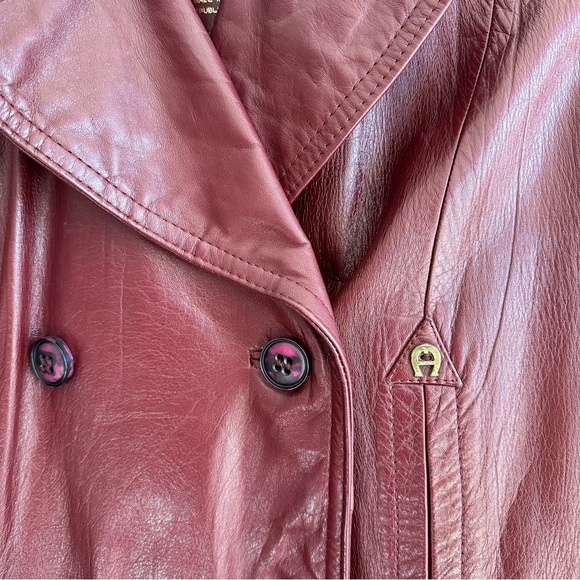 Vintage Leather Trench Coat Eitenne Aigner Burgundy Long Jacket 10 - Picture 5 of 16